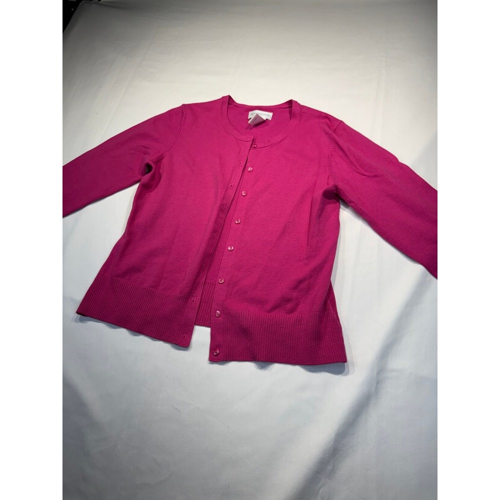 Worthington Womens Small Magenta Pink Button Front Crew Neck Cardigan Sweater